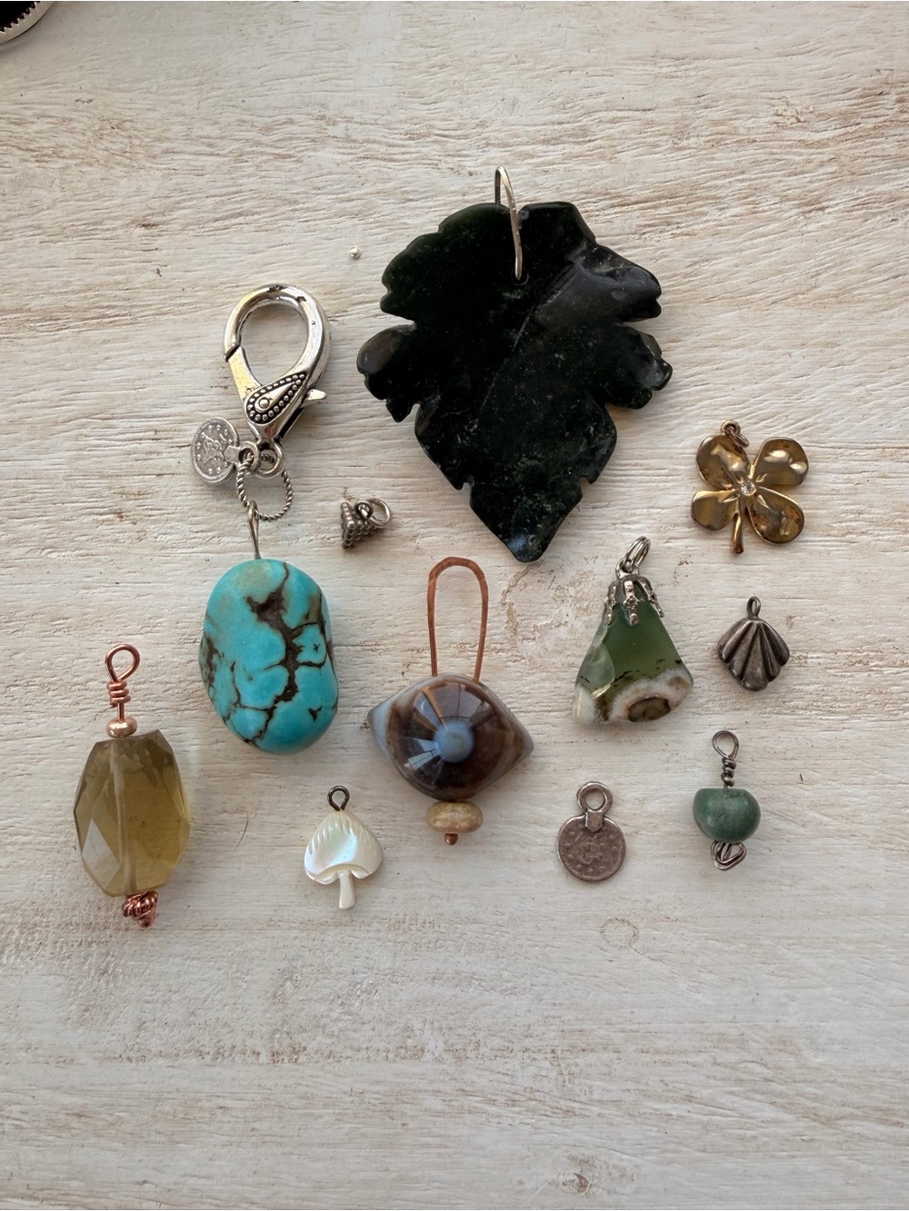 Assorted Jewelry Charms and Pendants - Turquoise, Green, Gold, Brown